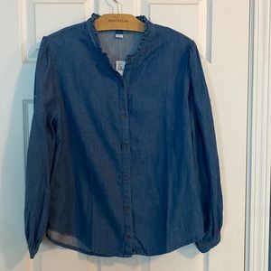 Large brand new denim top with blouse sleeves.